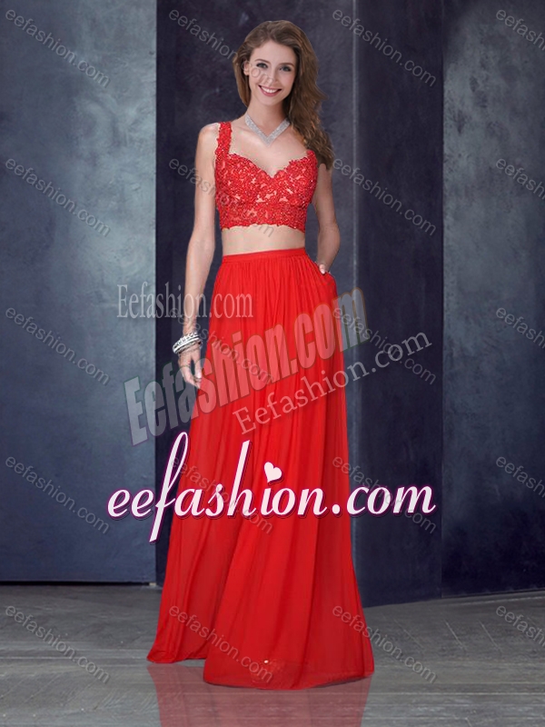 2016 Two Piece Column Straps Red Dama Dress with Appliques