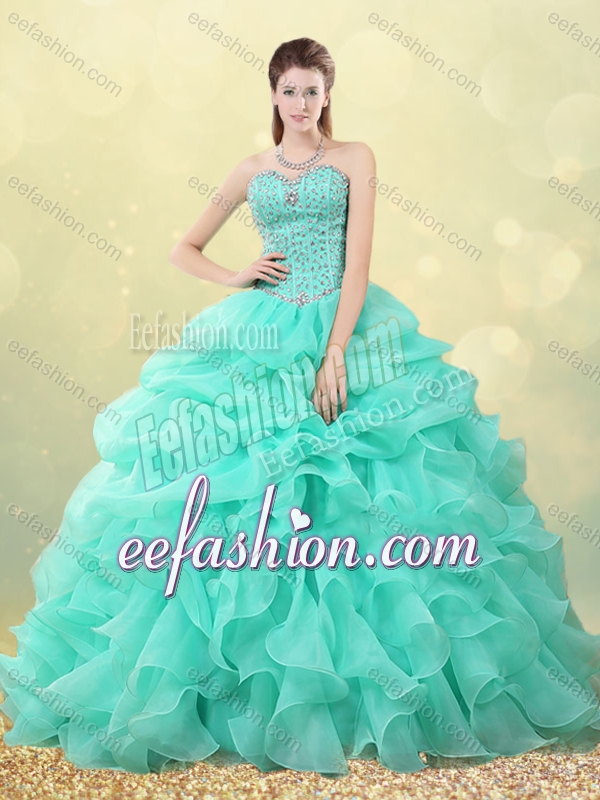 Big Puffy Apple Green Quinceanera Dress with Beading and Bubbles
