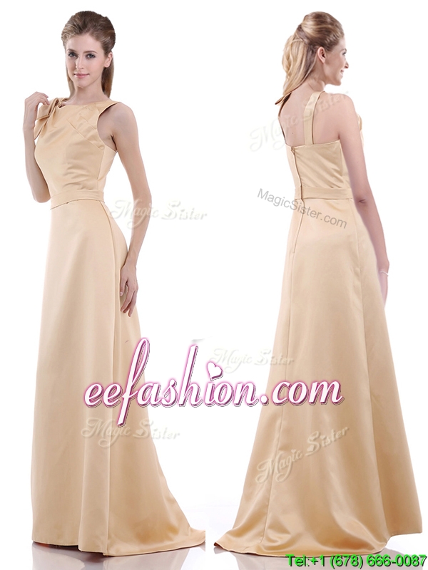 Simple Column Scoop Bowknot Mother Of The Bride Dress in Champagne