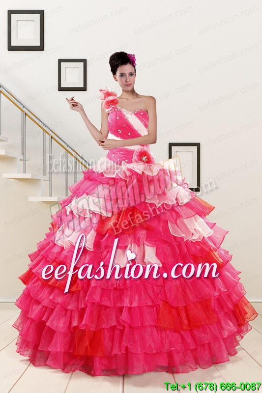 2015 One Shoulder Amazing Quinceanera Dresses in Multi Color