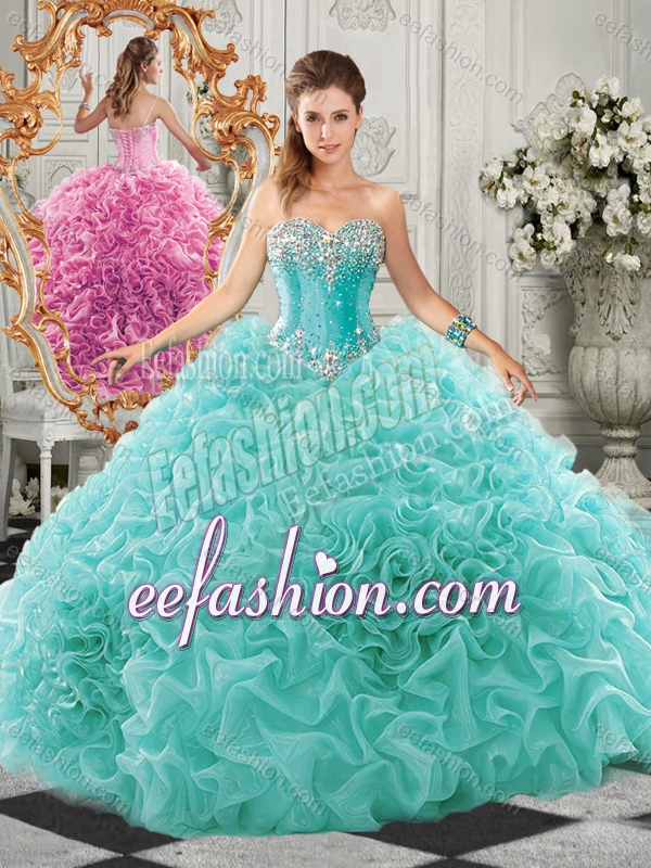Classical Big Puffy Beaded and Ruffled Sweet 16 Gown in Organza