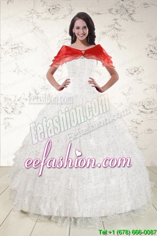 White Ball Gown Amazing Quinceanera Dresses with Sequins and Ruffles
