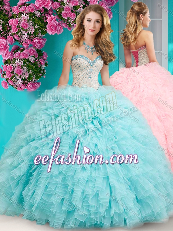 Feminine Really Puffy Floor Length Fashionable Quinceanera Dresses with Beading and Ruffles