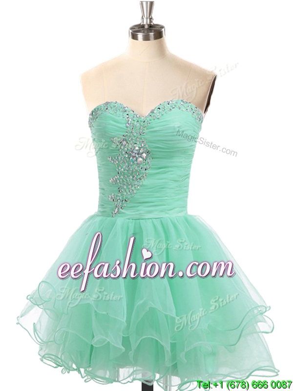 Latest A Line Organza Beaded Prom Dress in Apple Green