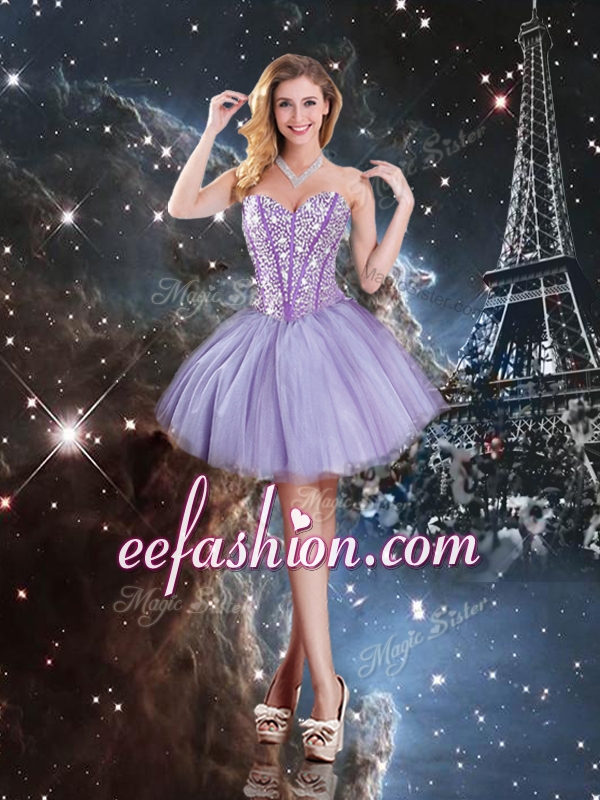 Pretty Sweetheart Mini-length Beading Prom Dresses in Lavender