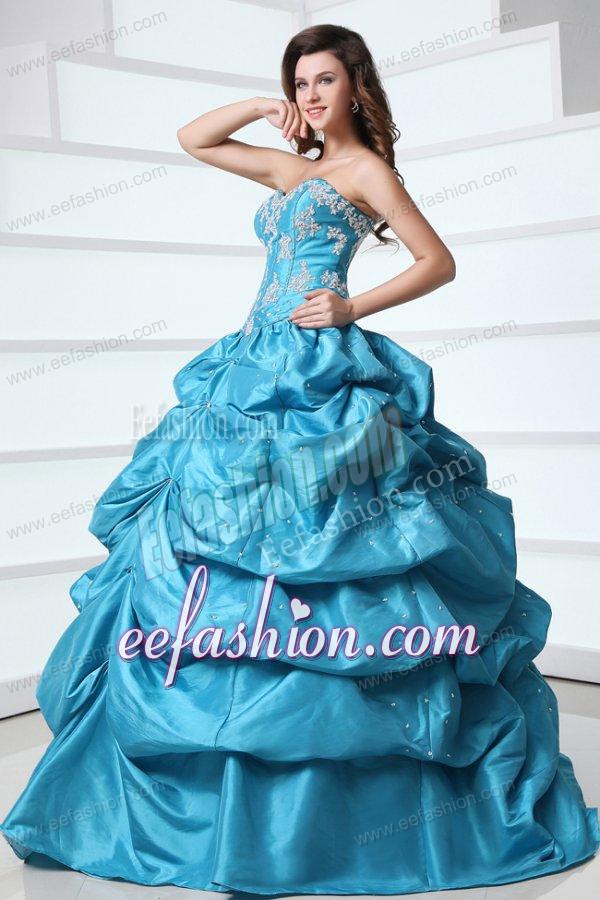 Sweetheart Appliques and Pick-ups Taffeta Quinceanera Dress in Teal