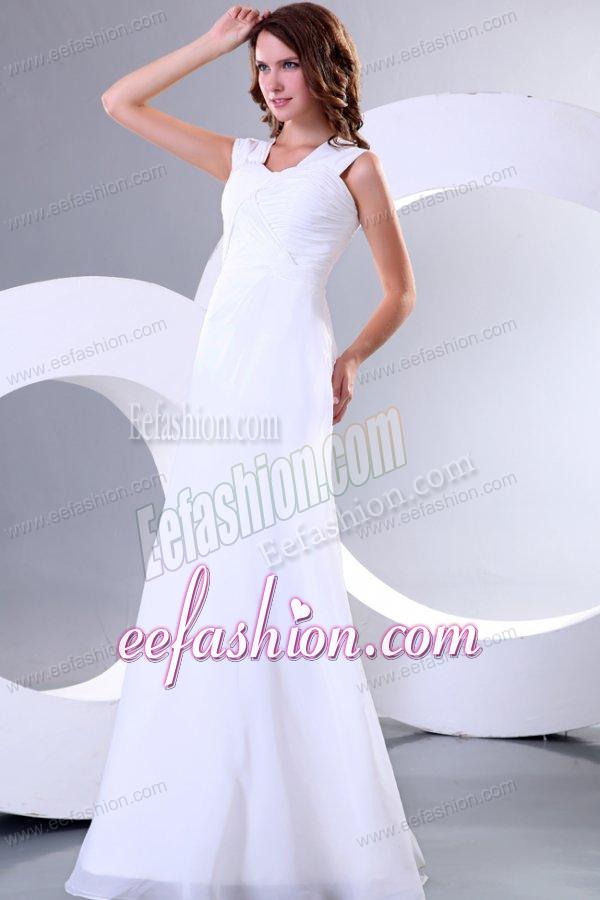 Column Square Chiffon Ruching Floor-length Wedding Dress