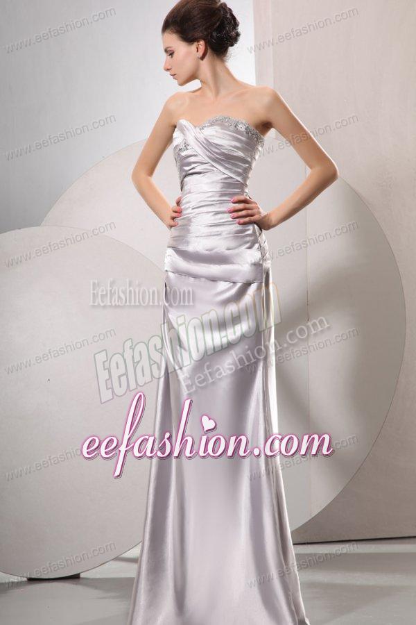Column Sweetheart Silver Beading and Ruching Floor-length Wedding Dress