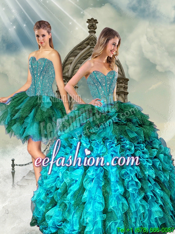 Detachable and Popular Multi Color Beading and Ruffles Sweet 15 Dresses for 2015