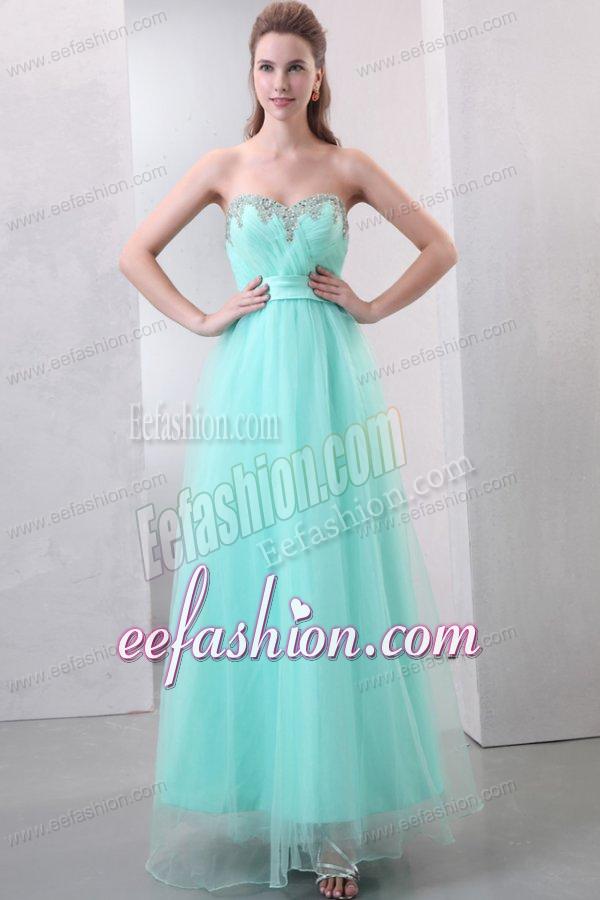 A-line Apple Green Sweetheart Beading and Ruching Organza Prom Dress