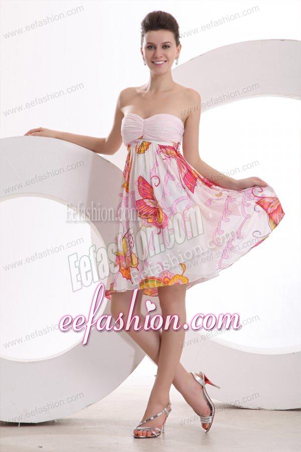 Baby Pink Sweetheart Printing and Ruching Prom Dress