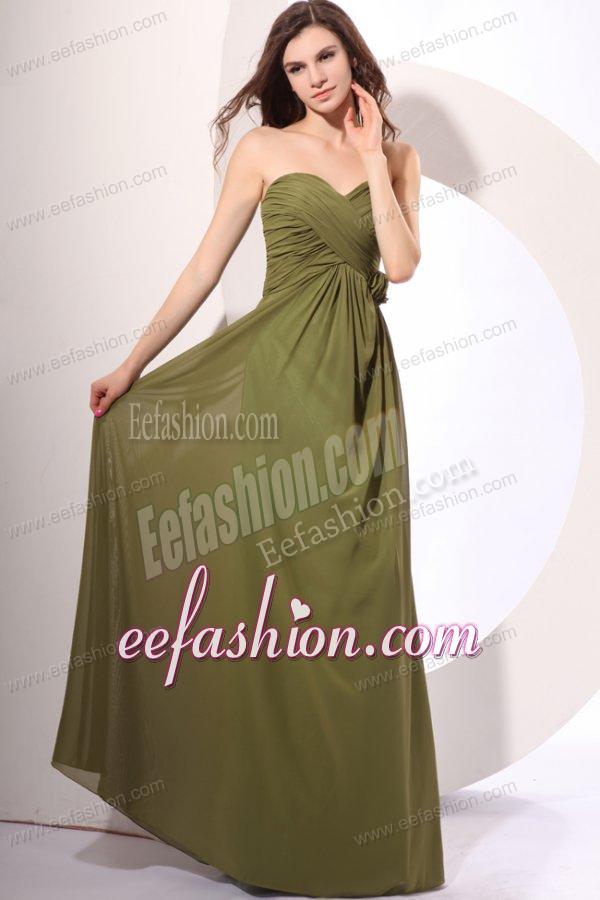 Chiffon Empire Sweetheart Olive Green Floor-length Prom Dress with Ruche