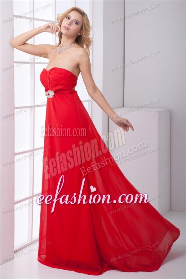 Empire Strapless Beading Backless Red Chiffon Prom Dress