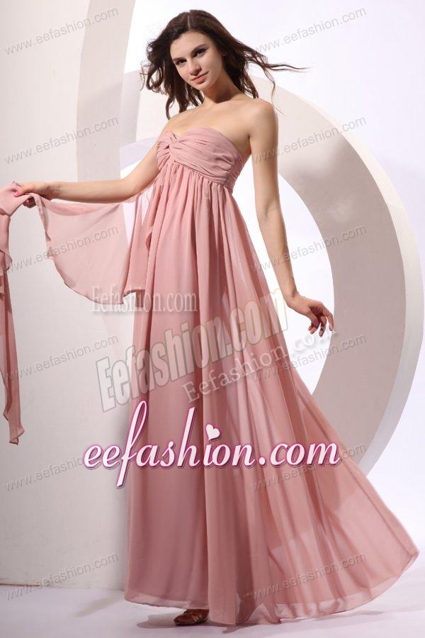 Empire Sweetheart Floor-length Ruche Peach Chiffon Prom Dress