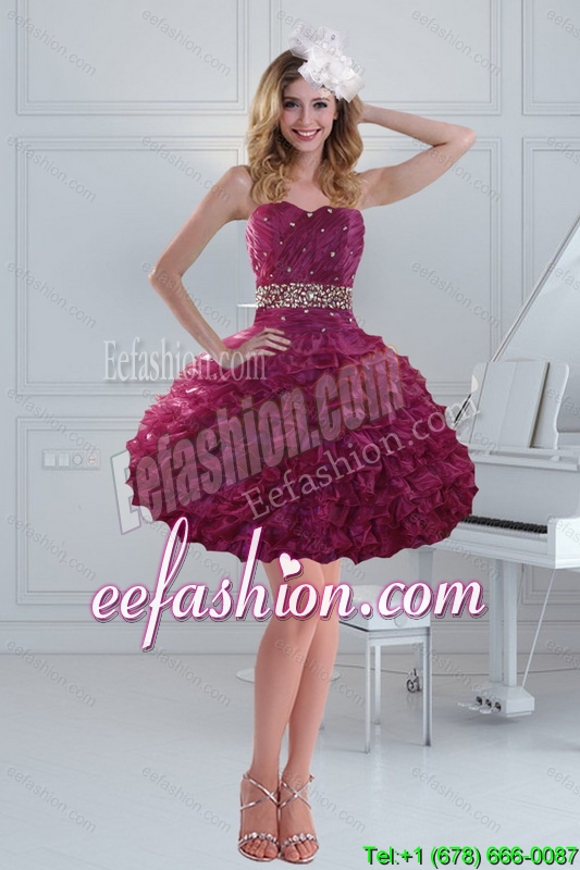 Fashionable Beading Strapless Ruffled Prom Dresses for 2015