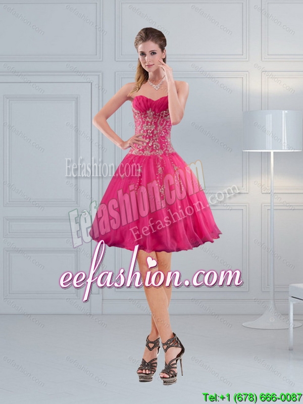 Perfect Sweetheart Hot Pink Prom Dresses with Embroidery and Beading