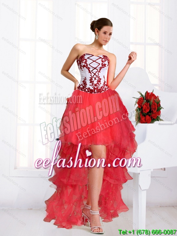 2015 Beautiful Coral Red Prom Dresses  with Embroidery and Beading