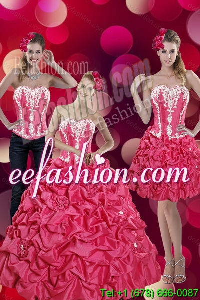 2015 Fashionable Pick Ups and Appliques Hot Pink Quinceanera Dresses
