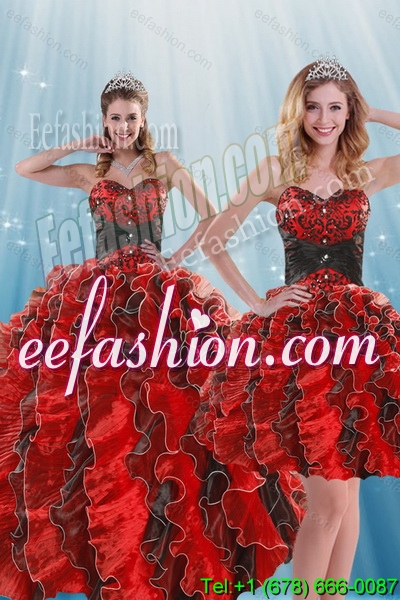 Beautiful Multi Color Beading and Ruffles Quince Dresses for 2015