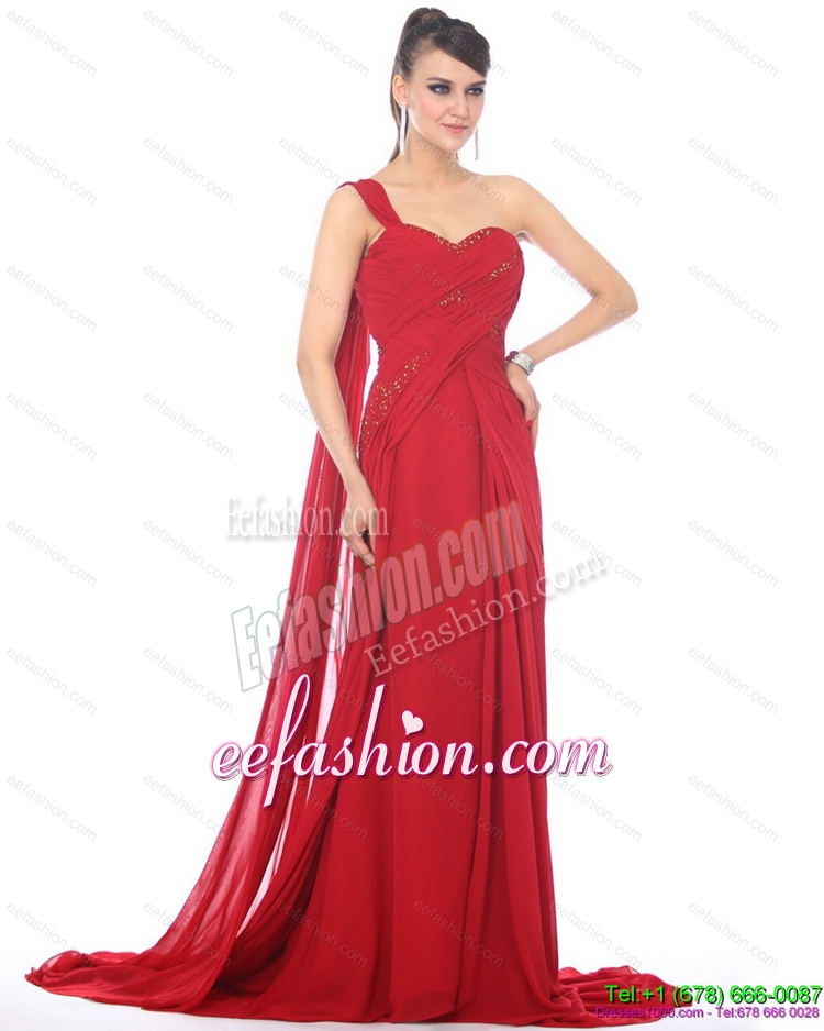 2015 Fashionable Beading and Ruching Prom Dress with Watteau Train