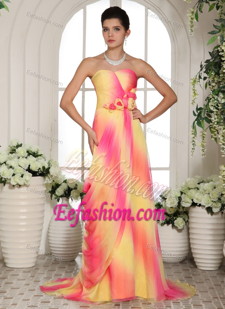 Multi-color Sweetheart Celebrity Red Carpet Dresses with Handle Flowers