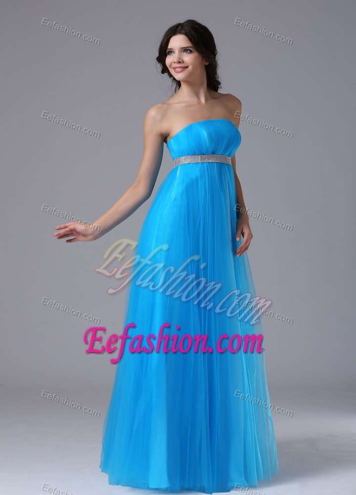 ... Made Aqua Blue Strapless Tulle Celebrity Dress for Less with Belt