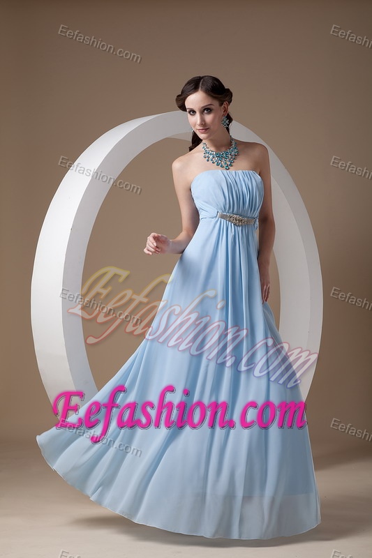 Light Blue Strapless Celebrity Red Carpet Dresses with Beading and Ruche