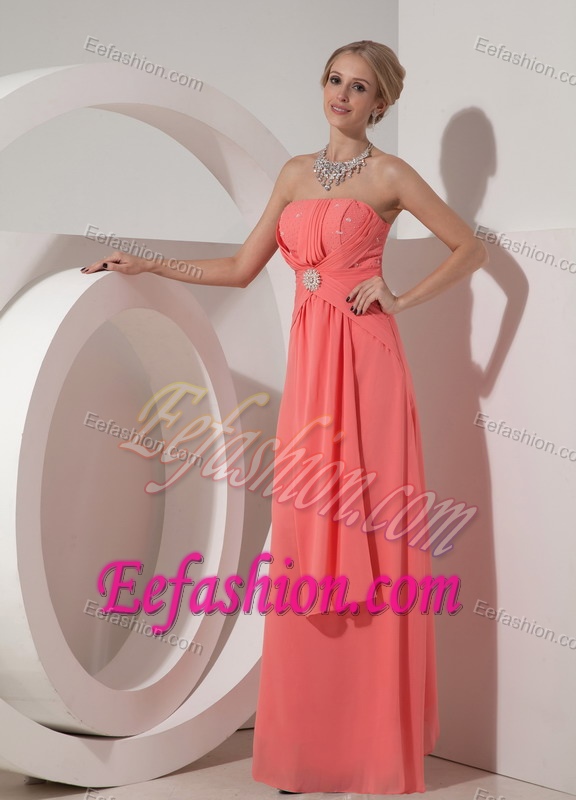 2013 Beaded Watermelon Red Strapless Chiffon Celebrity Dresses for Less