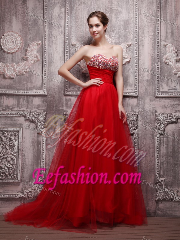 Red A-Line Sweetheart Beaded Prom Dress for Celebrity in Net Popular in 2013