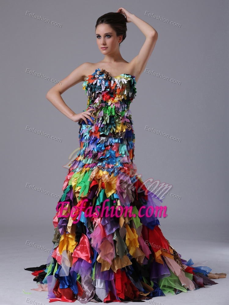 Special Multi-color Mermaid Sweetheart Prom Dresses for Celebrity with Ruffles