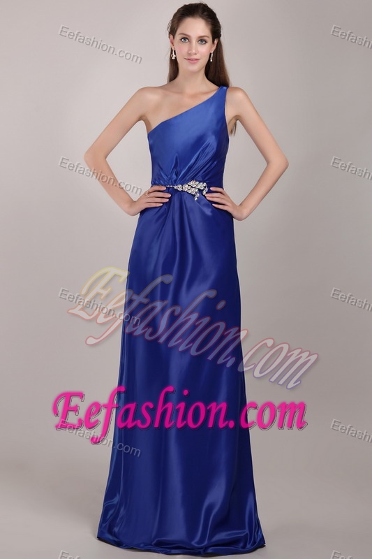 Royal Blue Empire One Shoulder Prom Dress for Celebrity with Beading