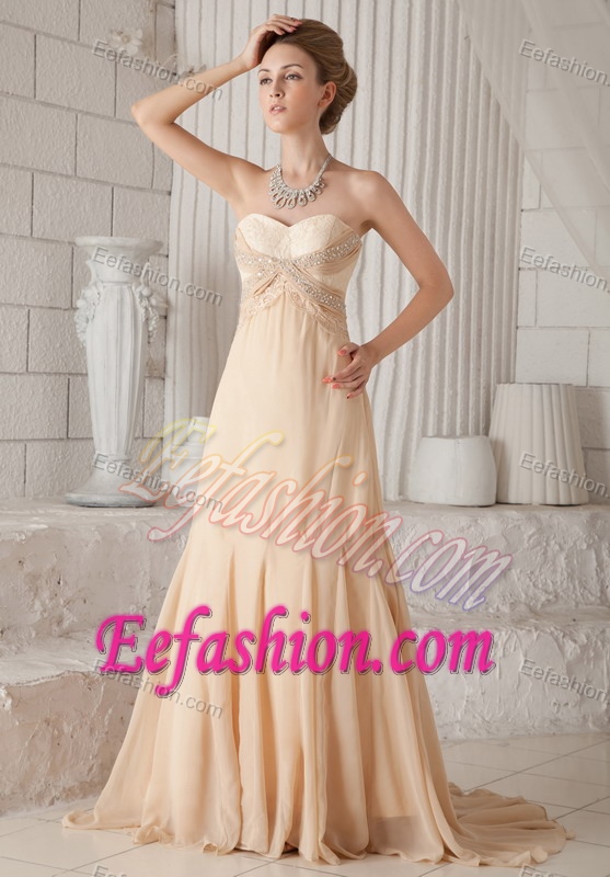 Most Popular Champagne Sweetheart Chiffon Betty Celebrity Dress with Beading