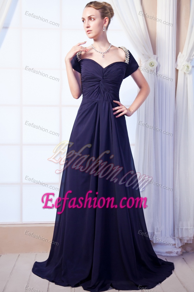 Navy Blue Empire Sweetheart Celebrity Carpet Dresses with Beading