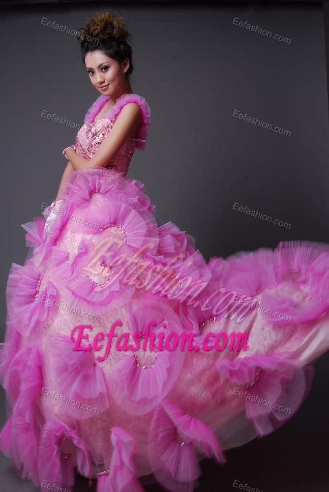 Pink Brush Train Celebrity Inspired Dresses