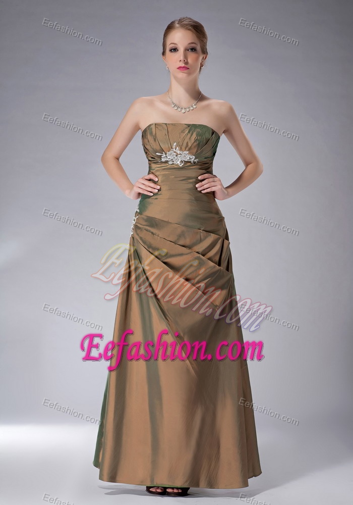 New Brown Ankle-length Mother of The Bride Dress with Appliques in Taffeta
