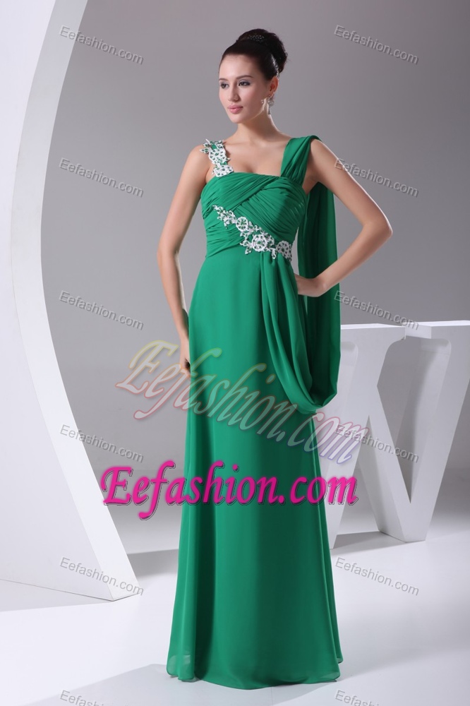 Asymmetrical Shoulder Long Green Appliques Mother Wedding Dresses