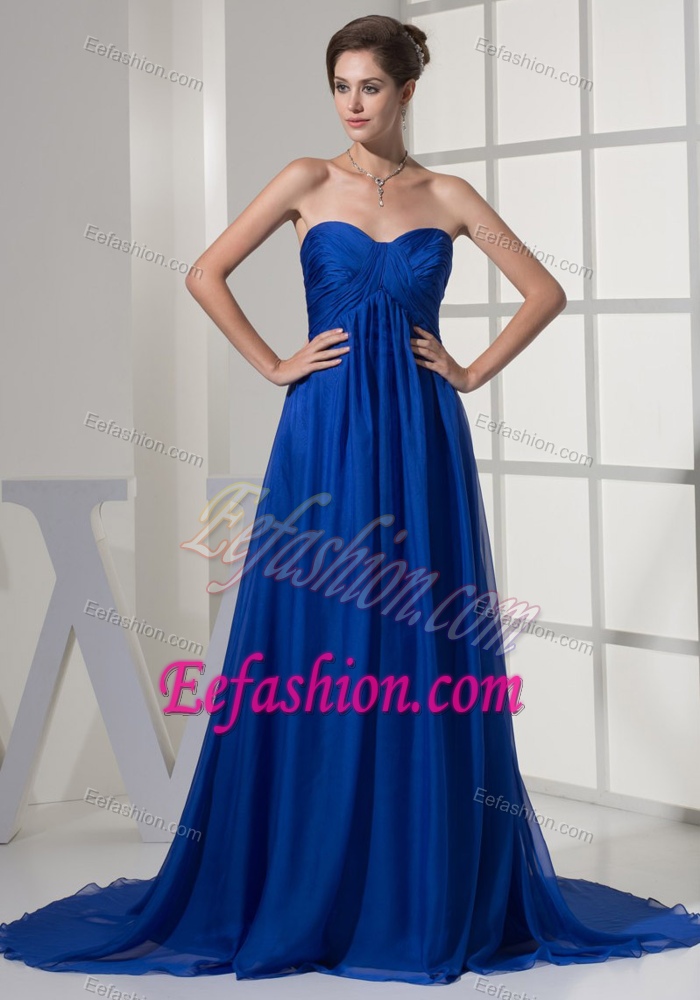 Sweetheart Brush Train Royal Blue Ruched Chiffon Mother Dresses for Wedding