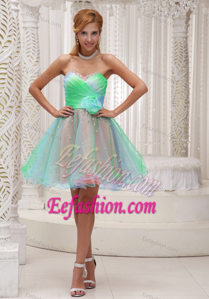 Ombre Color Ruched Organza Prom Dresses with Flower for Wholesale Price