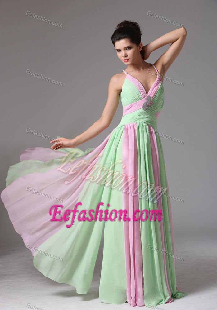 Muti-Color Spaghetti Straps Ruched Prom Gown Dress for Cheap