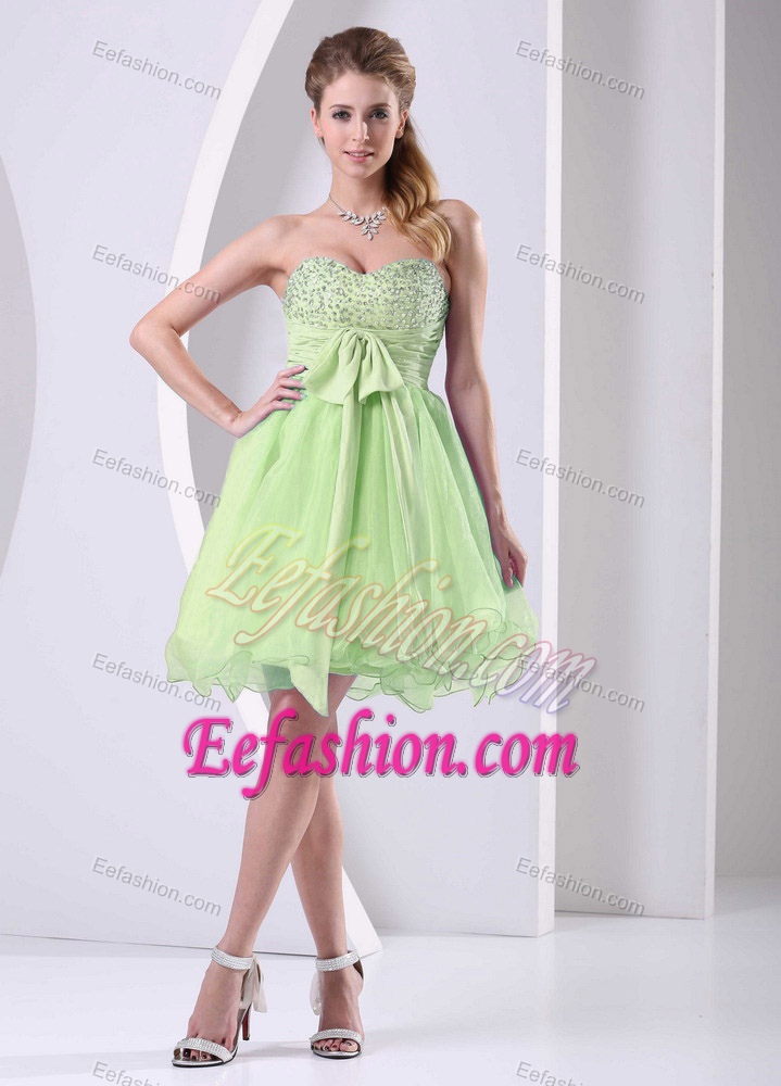 Sweetheart Beaded Chiffon Lovely Organza Prom Dresses in Yellow Green