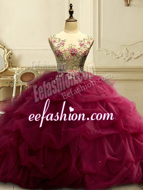 Attractive Burgundy Sleeveless Organza Lace Up Quince Ball Gowns for Military Ball and Sweet 16 and Quinceanera
