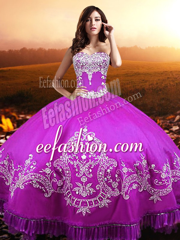 High Class Fuchsia Sleeveless Taffeta Lace Up 15th Birthday Dress for Military Ball and Sweet 16 and Quinceanera