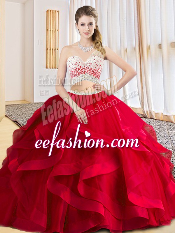 Sophisticated One Shoulder Sleeveless Tulle 15th Birthday Dress Beading and Ruffles Criss Cross