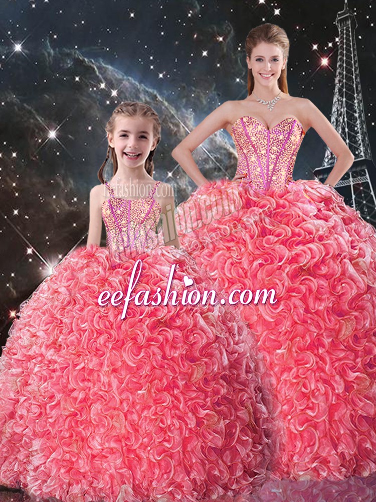 Hot Selling Floor Length Ball Gowns Sleeveless Coral Red Sweet 16 Quinceanera Dress Lace Up