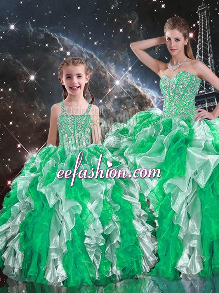Traditional Floor Length Lace Up 15 Quinceanera Dress Multi-color for Military Ball and Sweet 16 and Quinceanera with Beading and Ruffles