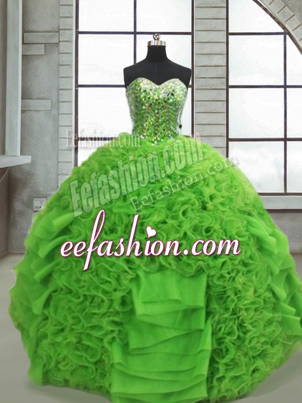 Pretty Beading and Ruffles Quinceanera Gowns Green Lace Up Sleeveless Floor Length
