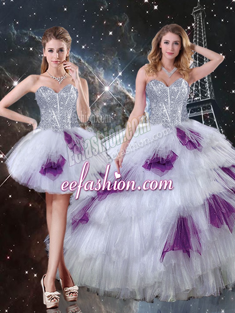  Multi-color Quinceanera Dresses Military Ball and Sweet 16 and Quinceanera with Beading and Ruffled Layers and Sequins Sweetheart Sleeveless Lace Up