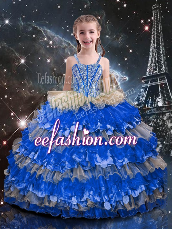  Organza Sleeveless Floor Length High School Pageant Dress and Beading and Ruffled Layers