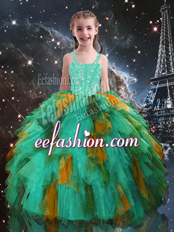 Simple Sleeveless Beading and Ruffles Lace Up Custom Made Pageant Dress