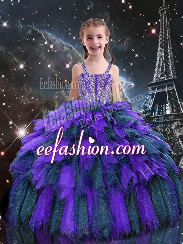 Top Selling Floor Length Ball Gowns Sleeveless Eggplant Purple Little Girls Pageant Dress Lace Up
